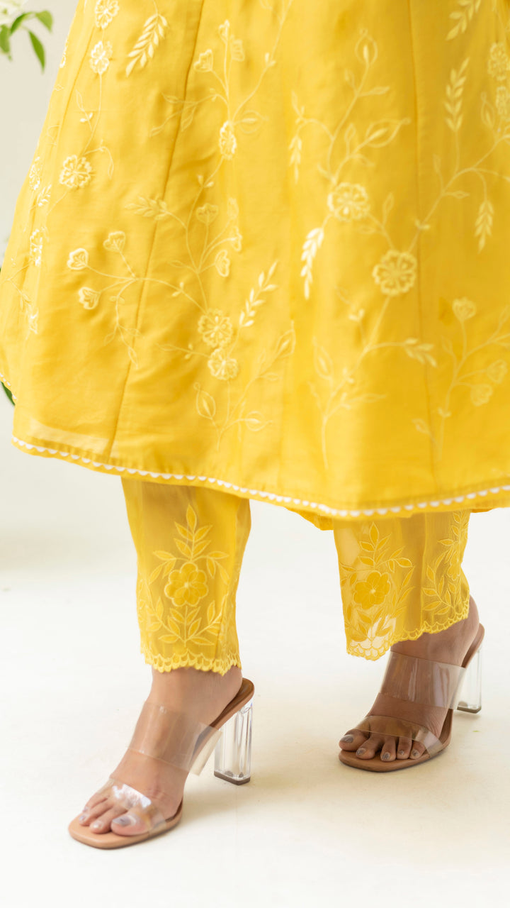 Reverse Applique Anarkali (Tuscany Yellow)