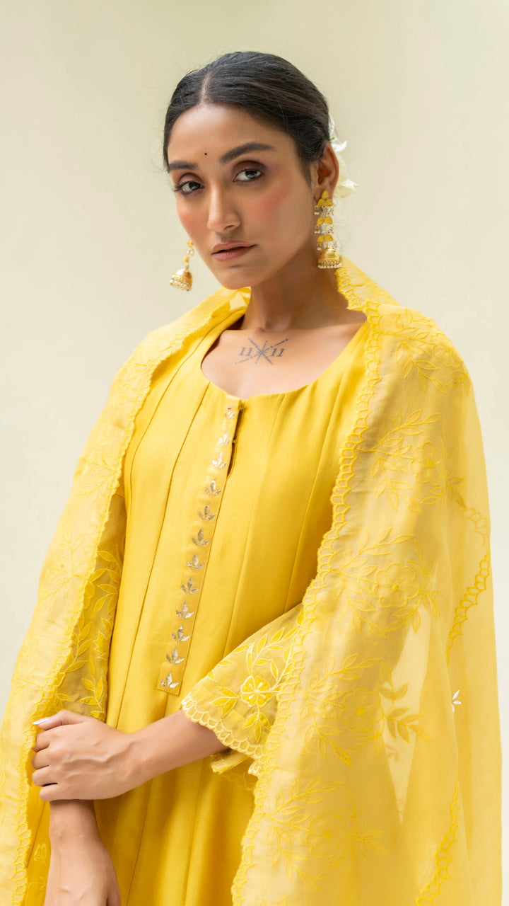 Reverse Applique Anarkali (Tuscany Yellow)