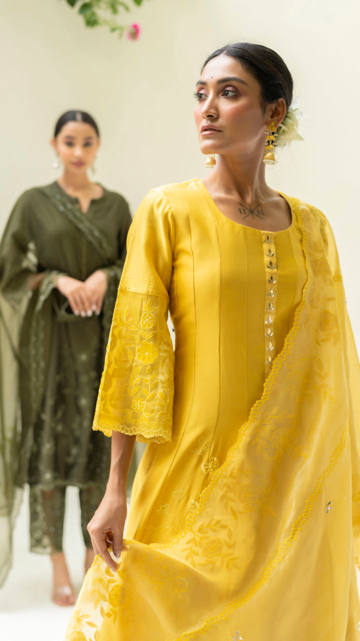 Reverse Applique Anarkali (Tuscany Yellow)