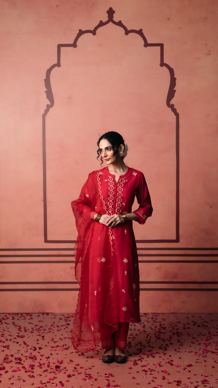 Niva Kurta Set (Red)