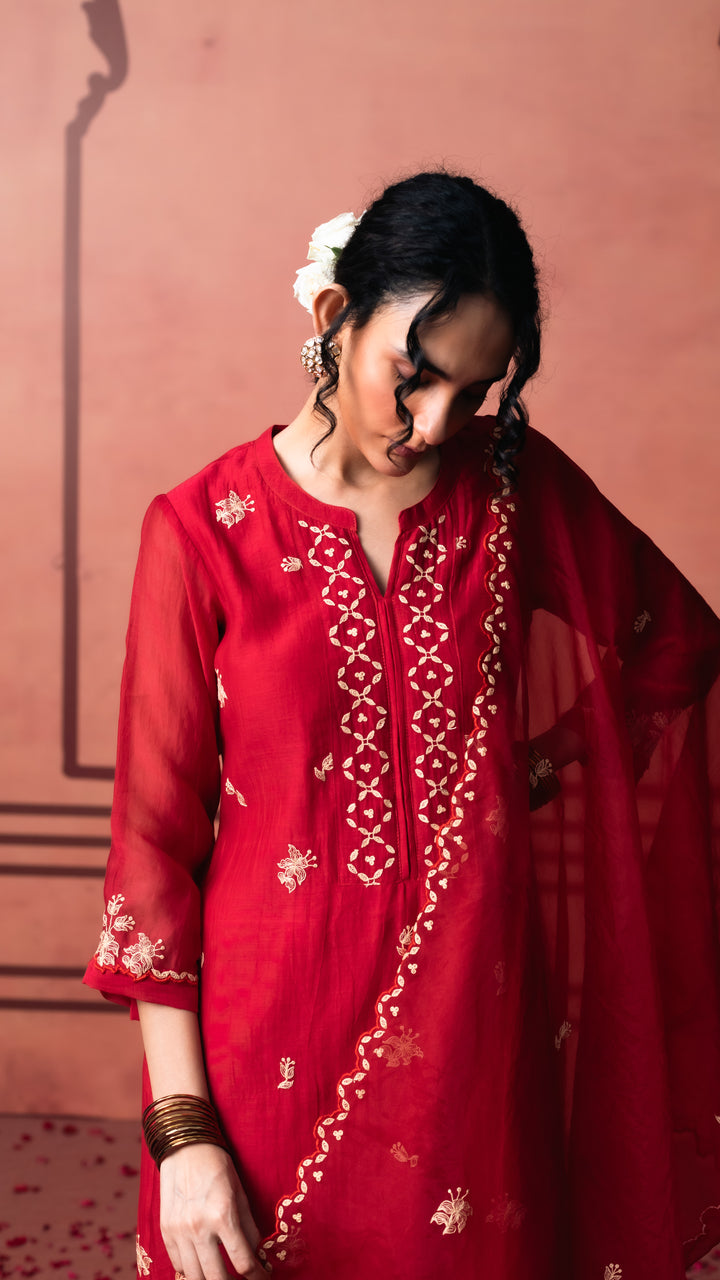 Niva Kurta Set (Red)