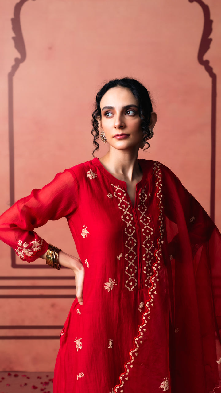 Niva Kurta Set (Red)