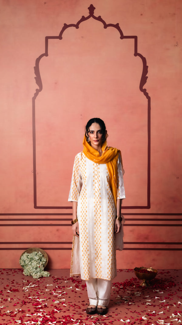 Saanjh Kurta Set (Dusty yellow)