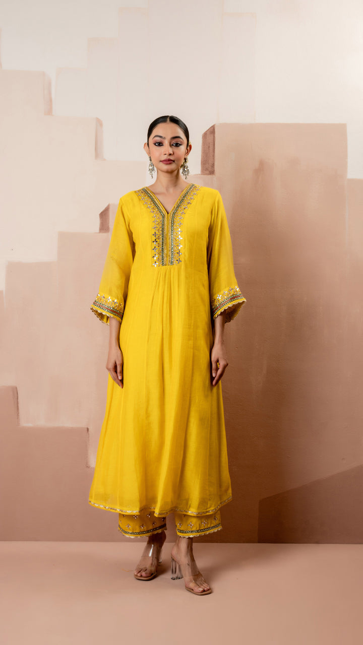 Sunehri A-Line Anarkali Set (Yellow)