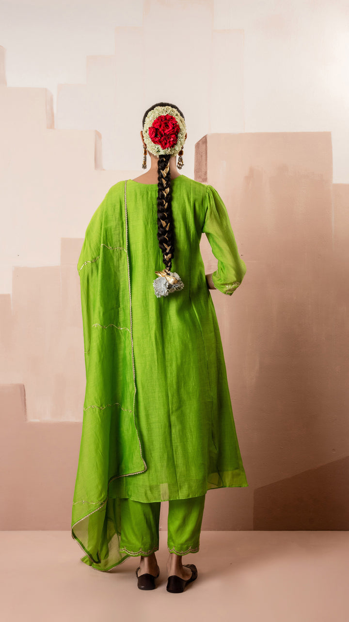 Gul A-line Kurta Set (Green)