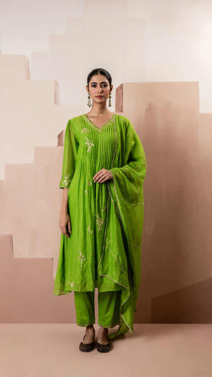 Gul A-line Kurta Set (Green)