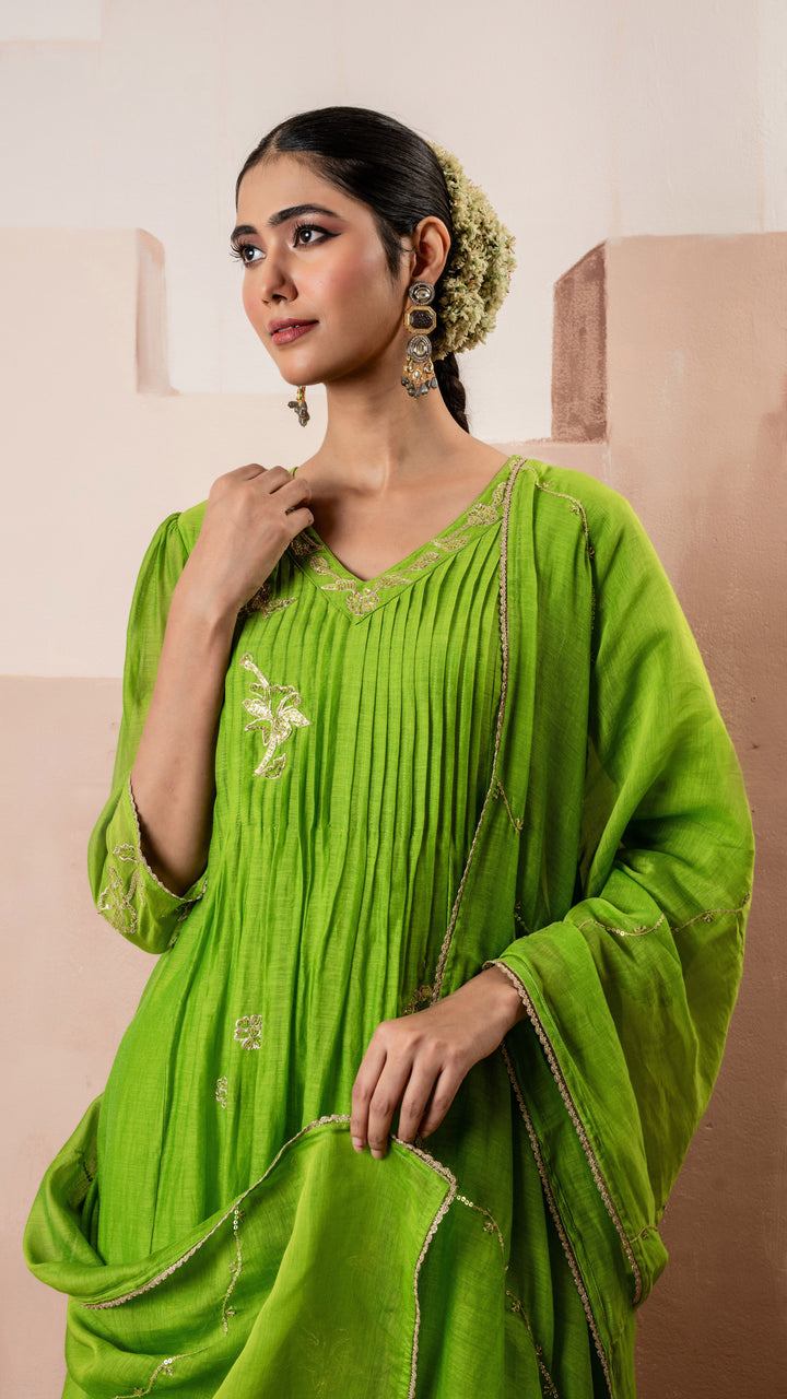 Gul A-line Kurta Set (Green)