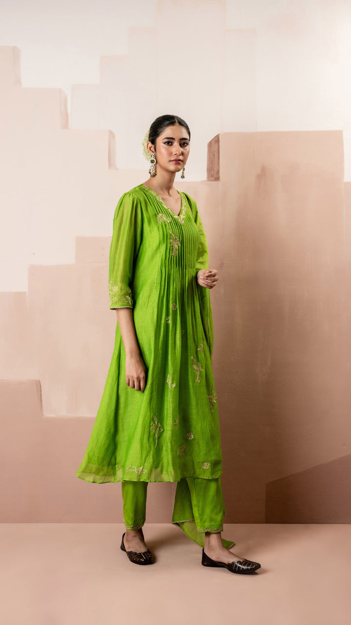 Gul A-line Kurta Set (Green)