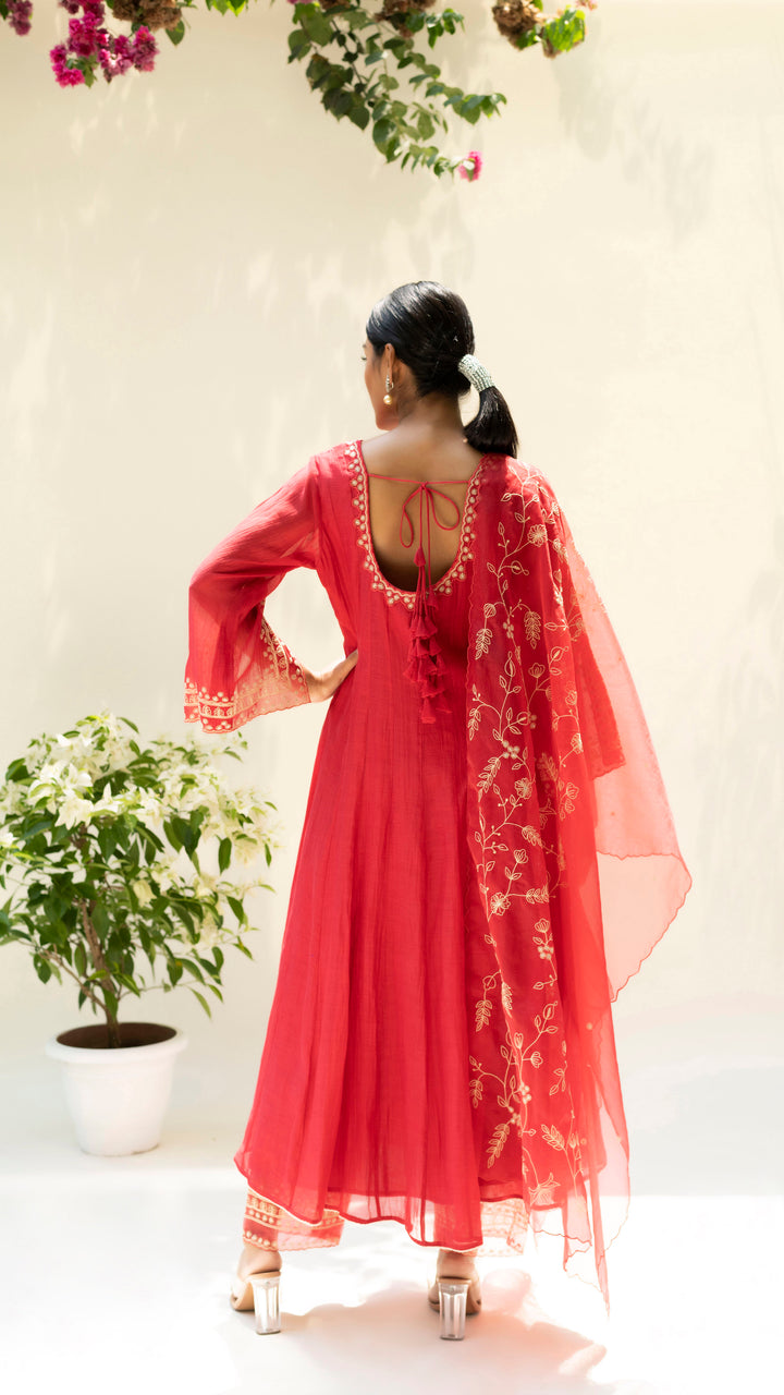 Dastak Anarkali Set (Berry Red)