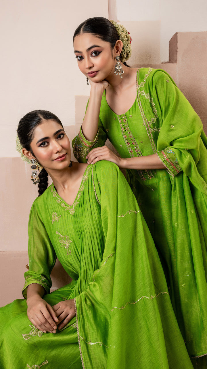 Gul A-line Kurta Set (Green)