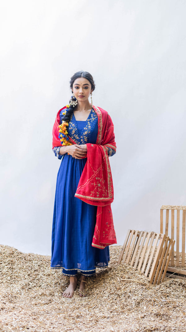 Leila A-line Kurta Set (Morpankhi)