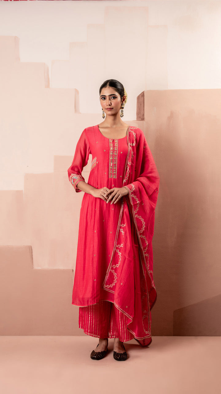 Chaand A-line Kurta Set (Pink)