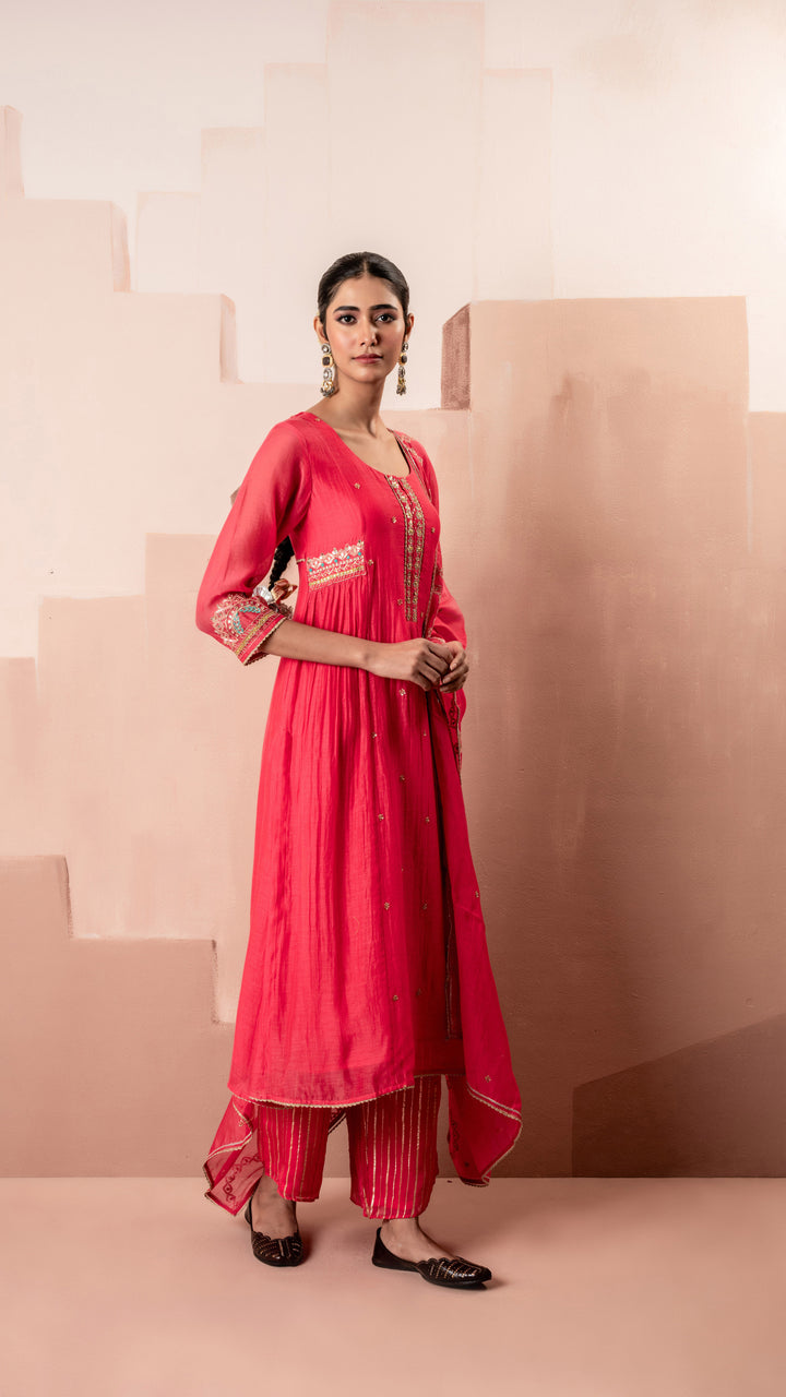 Chaand A-line Kurta Set (Pink)