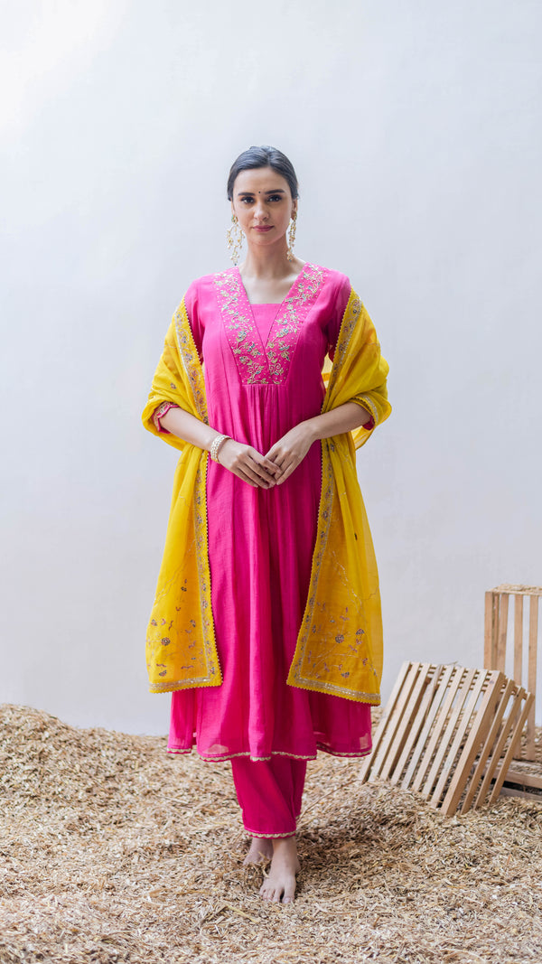 Leila A-line Kurta Set (Rani)