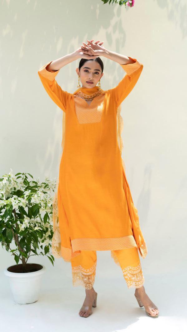 Seher Asymmetrical Kurta Set (Burnt Orange)