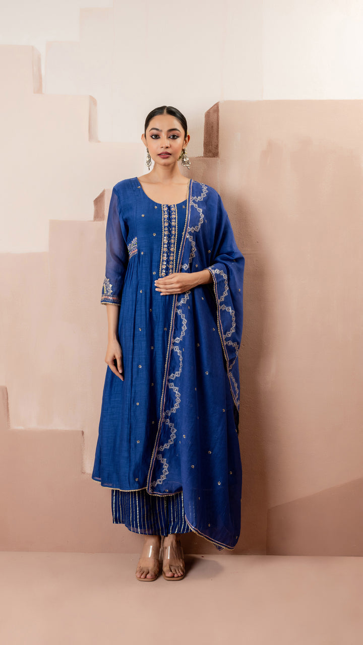 Chaand A-line Kurta Set (Blue)