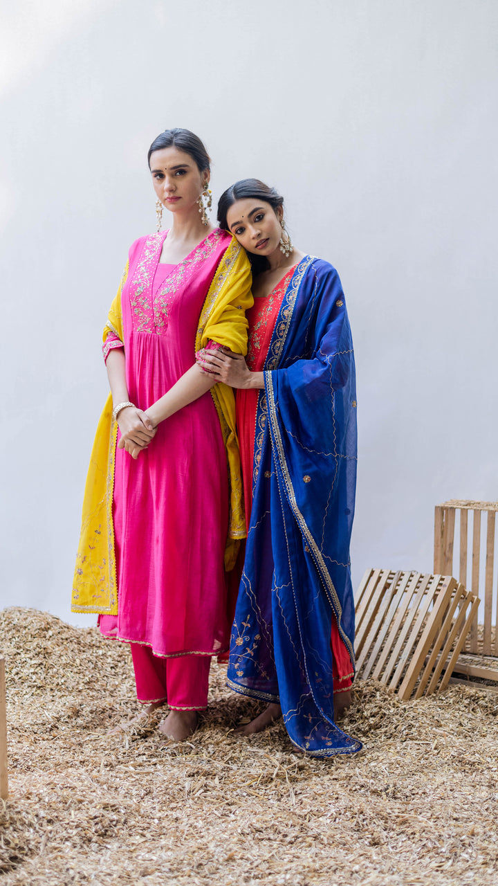 Leila A-line Kurta Set (Rani)