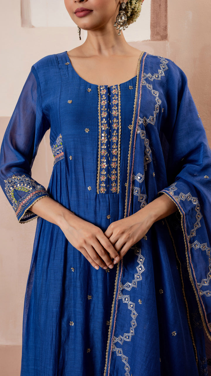 Chaand A-line Kurta Set (Blue)