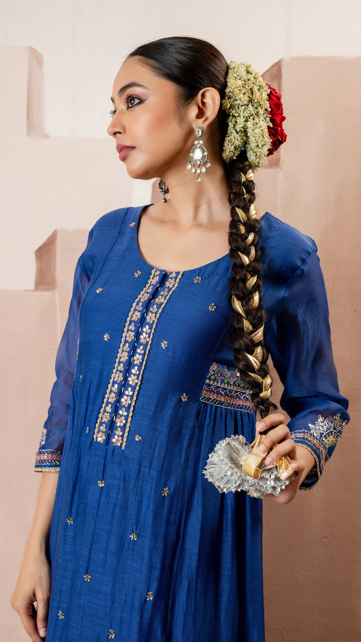 Chaand A-line Kurta Set (Blue)