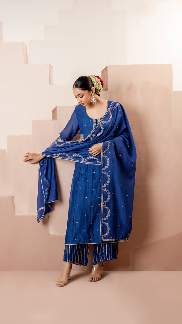 Chaand A-line Kurta Set (Blue)