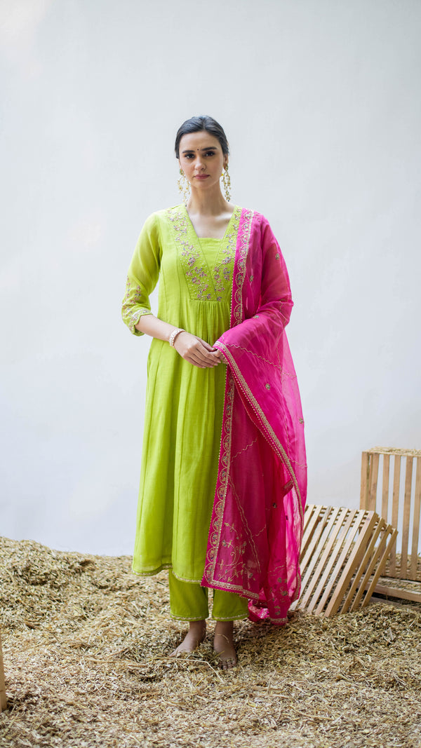 Leila A-line Kurta Set (Angoori)