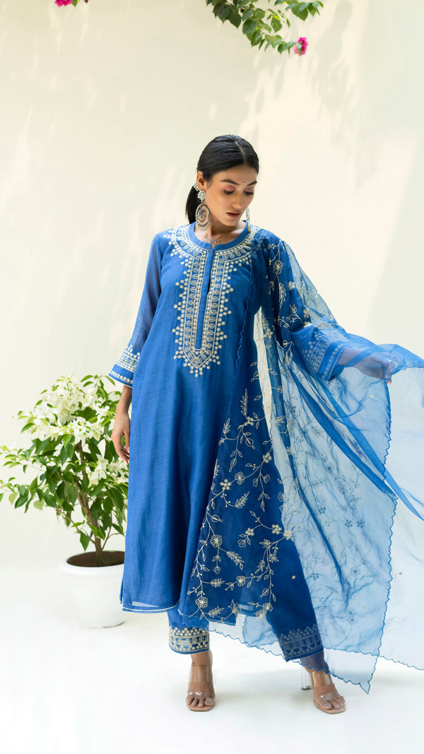 Dastak Kurta Set (Sapphire Blue)