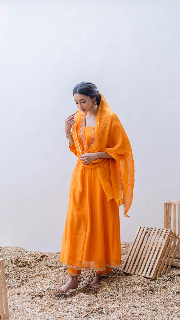 Yara A-line Kurta Set (Narangi)