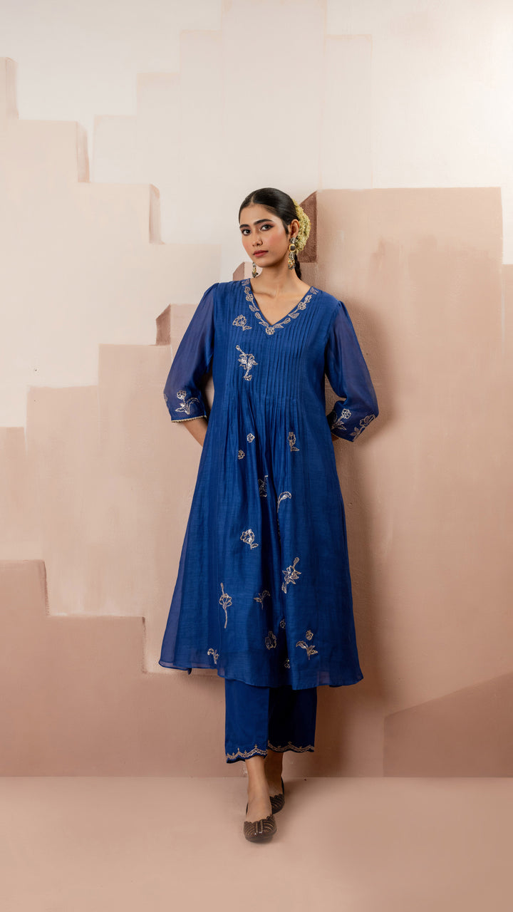 Gul A-line Kurta Set (Blue)