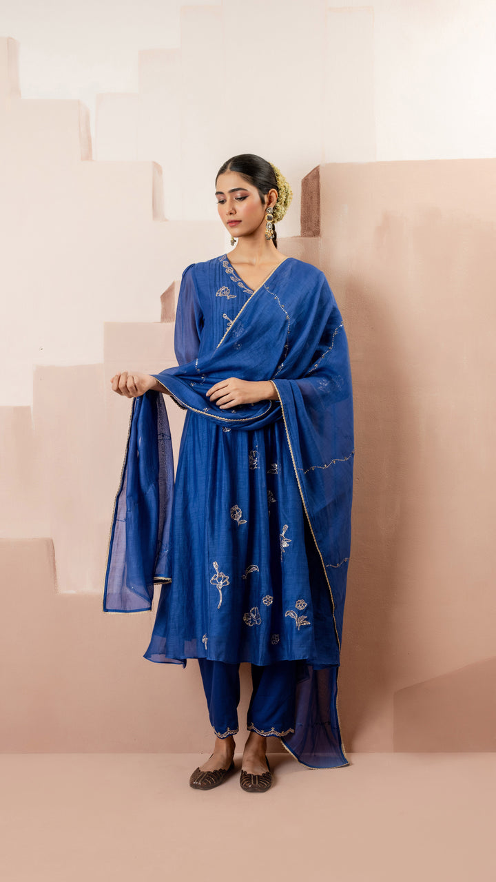 Gul A-line Kurta Set (Blue)