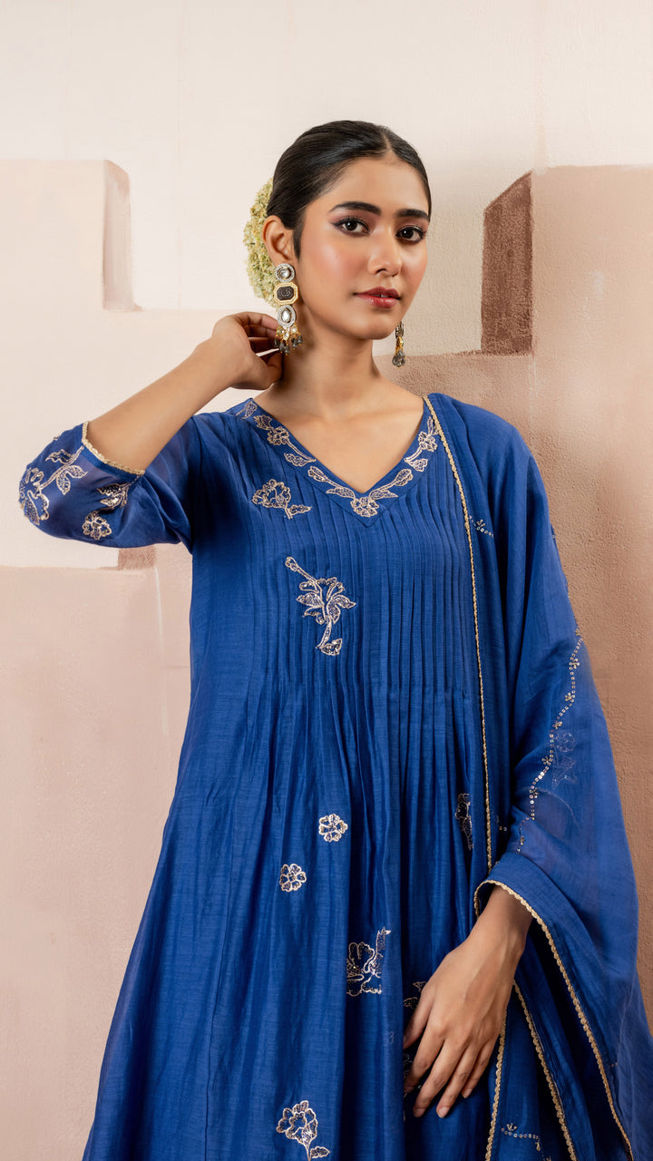 Gul A-line Kurta Set (Blue)