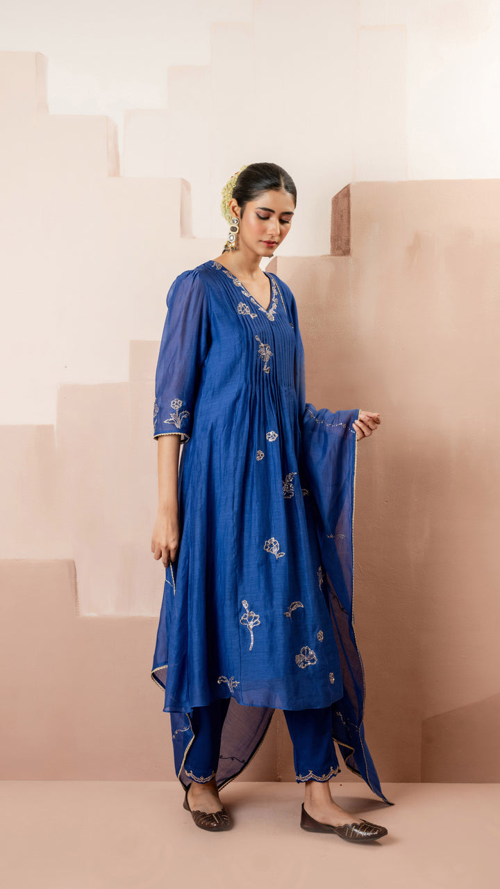 Gul A-line Kurta Set (Blue)