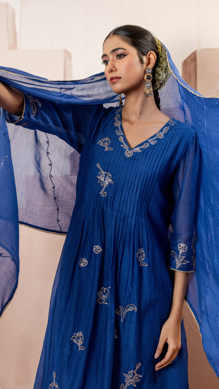 Gul A-line Kurta Set (Blue)