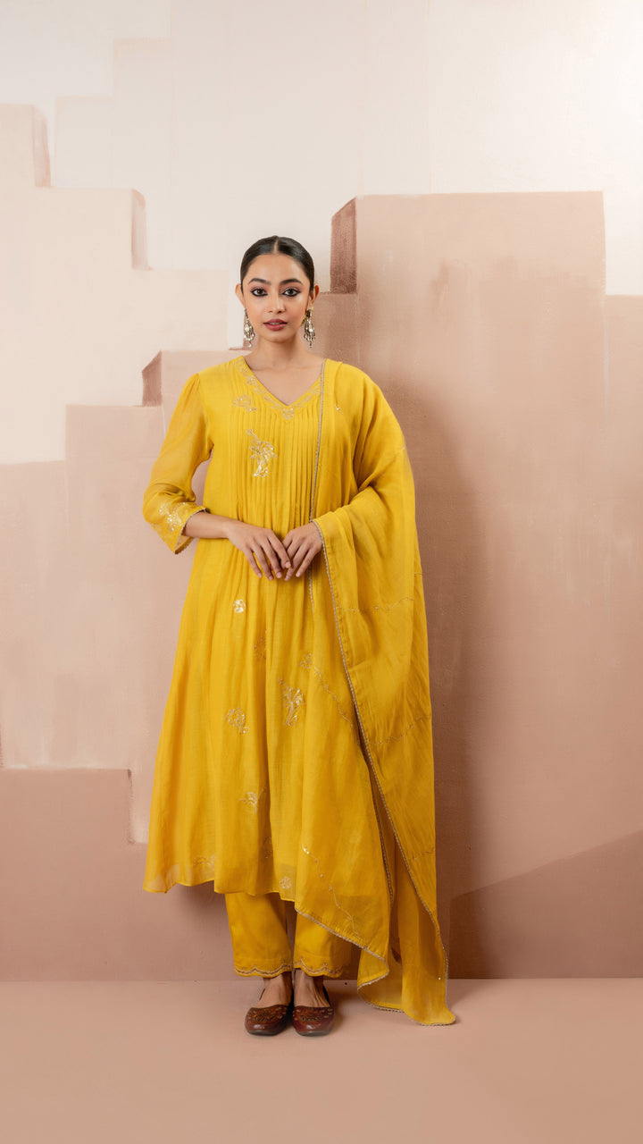 Gul A-line Kurta Set (Yellow)