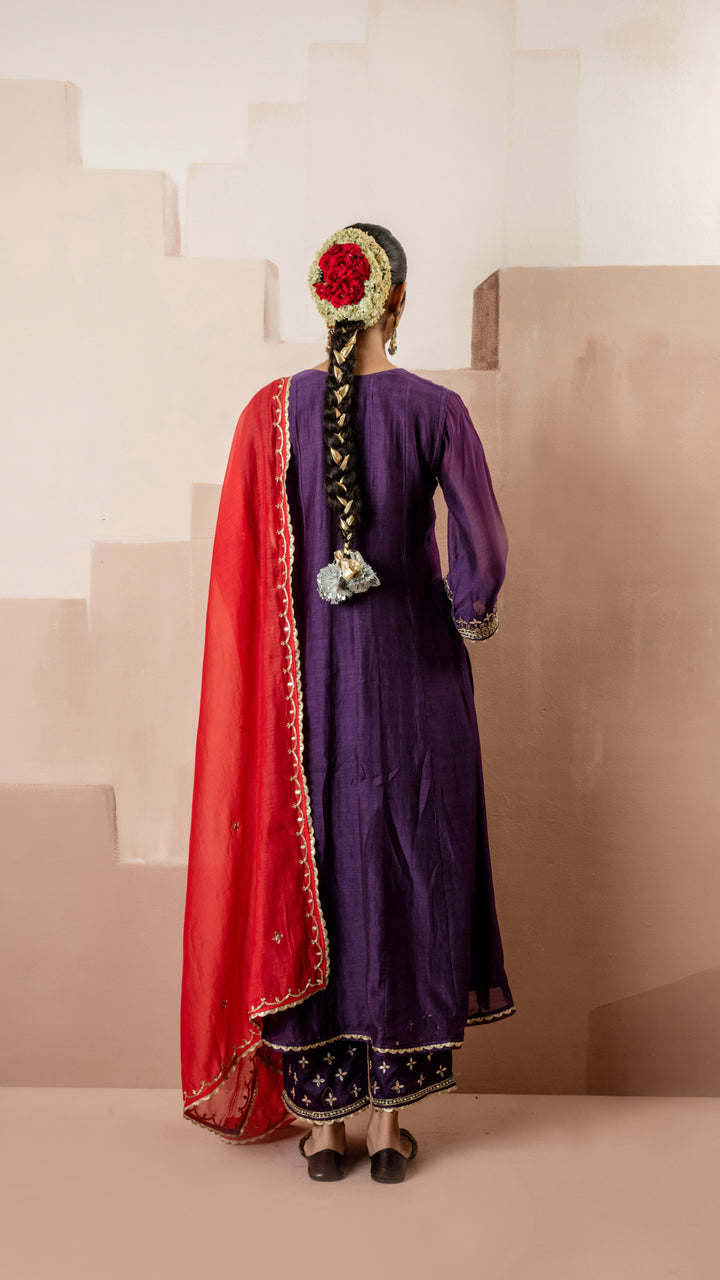 Sunehri A-Line Anarkali Set (Purple)