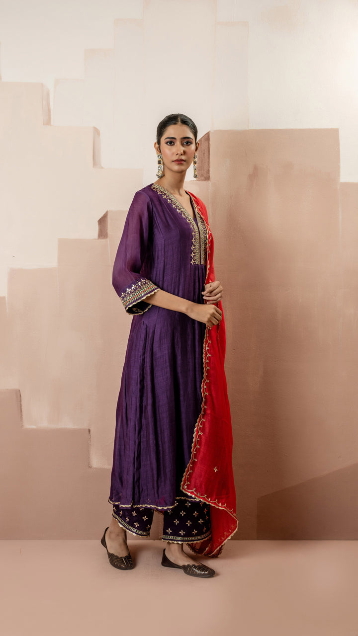 Sunehri A-Line Anarkali Set (Purple)