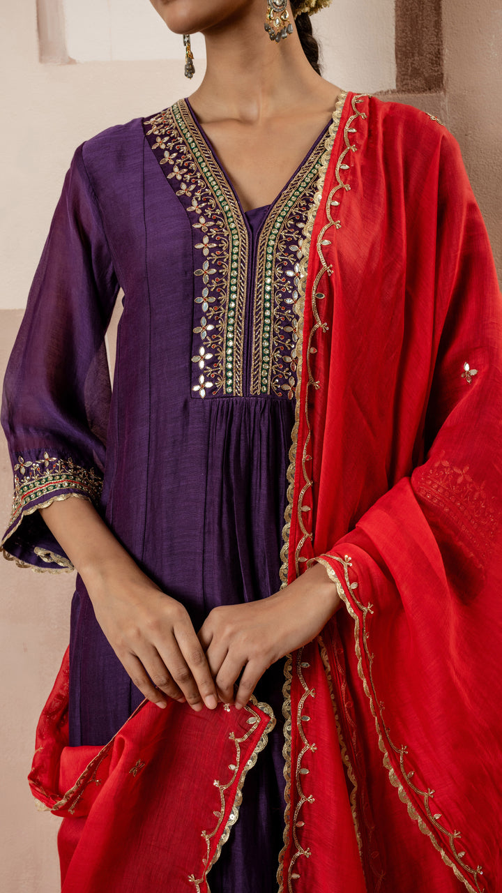 Sunehri A-Line Anarkali Set (Purple)