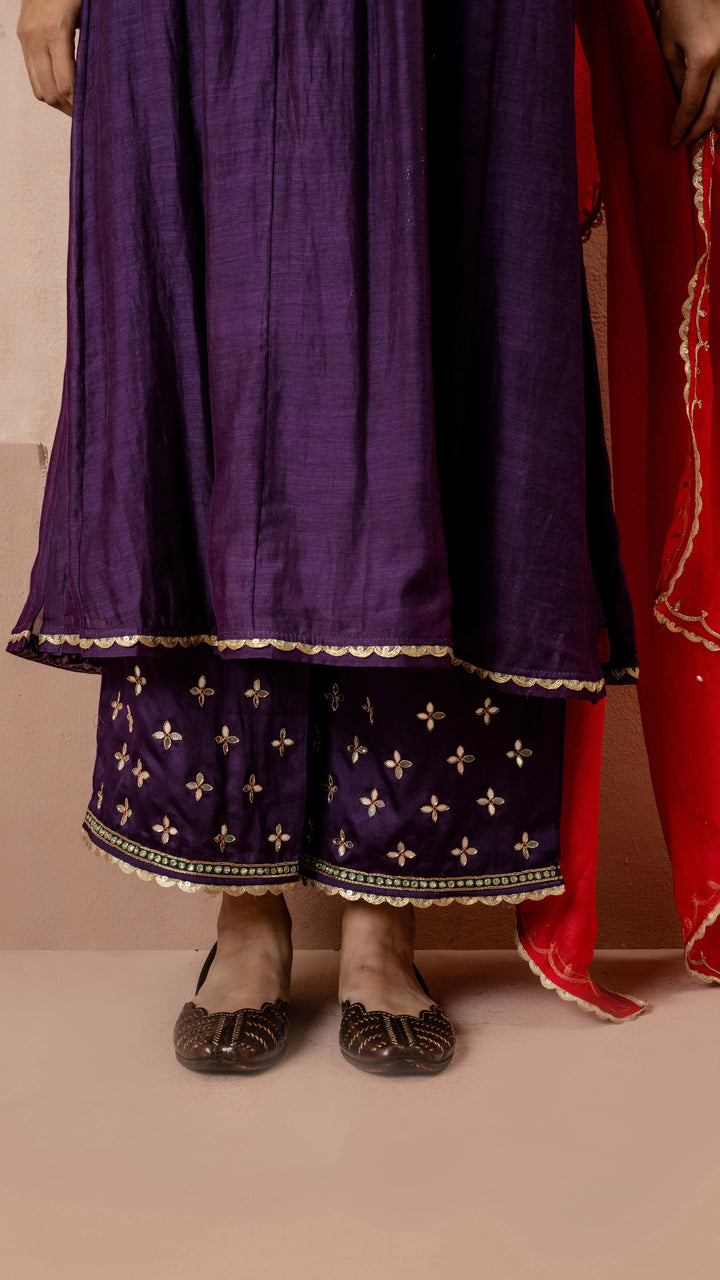 Sunehri A-Line Anarkali Set (Purple)