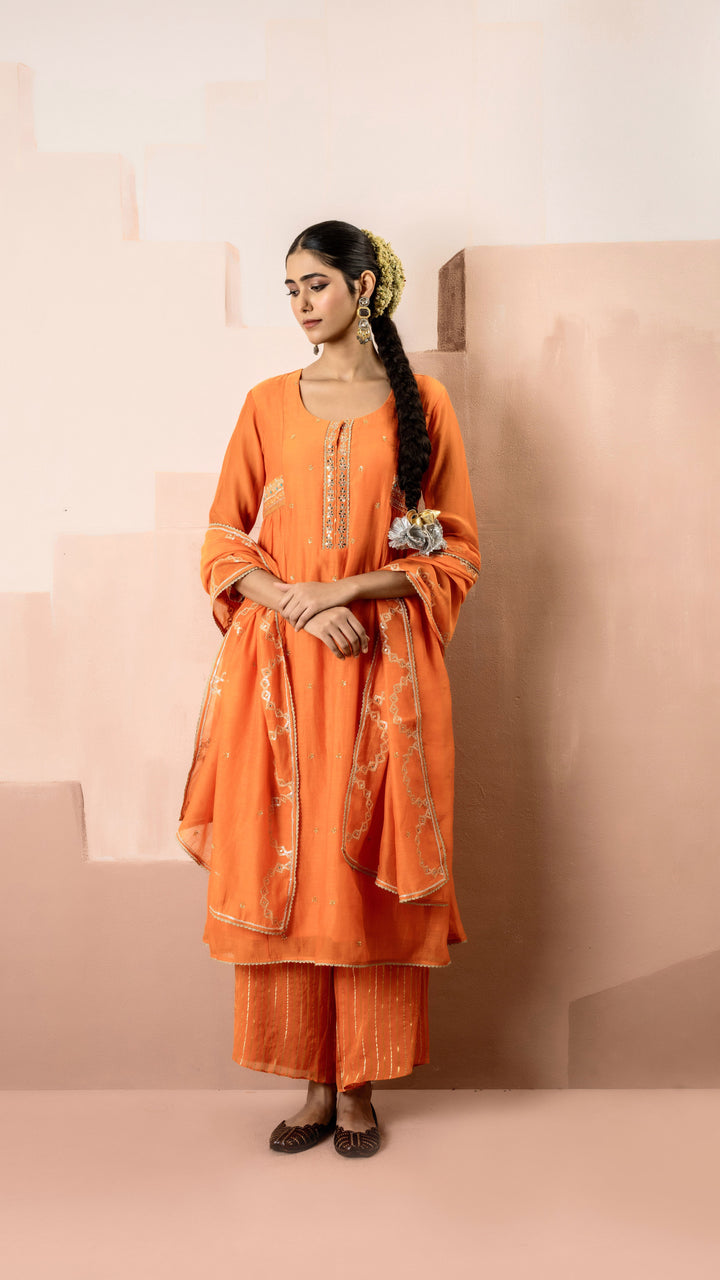 Chaand A-line Kurta Set (Orange)