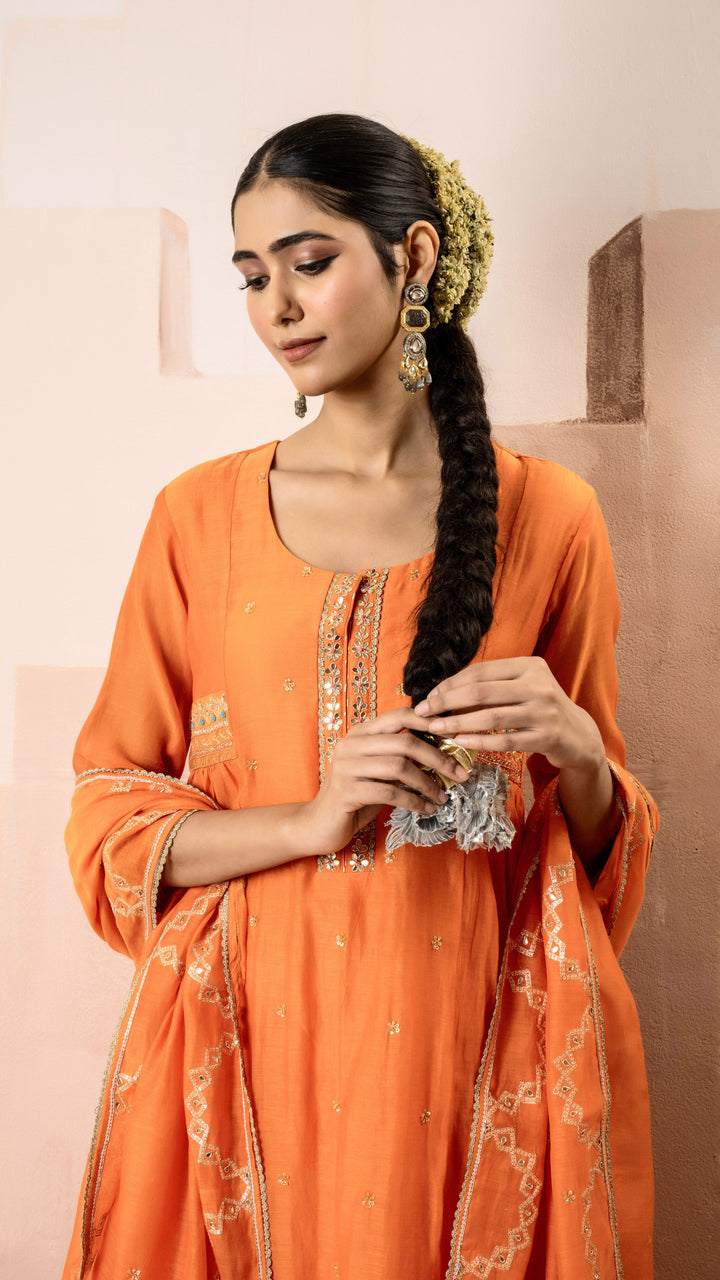 Chaand A-line Kurta Set (Orange)