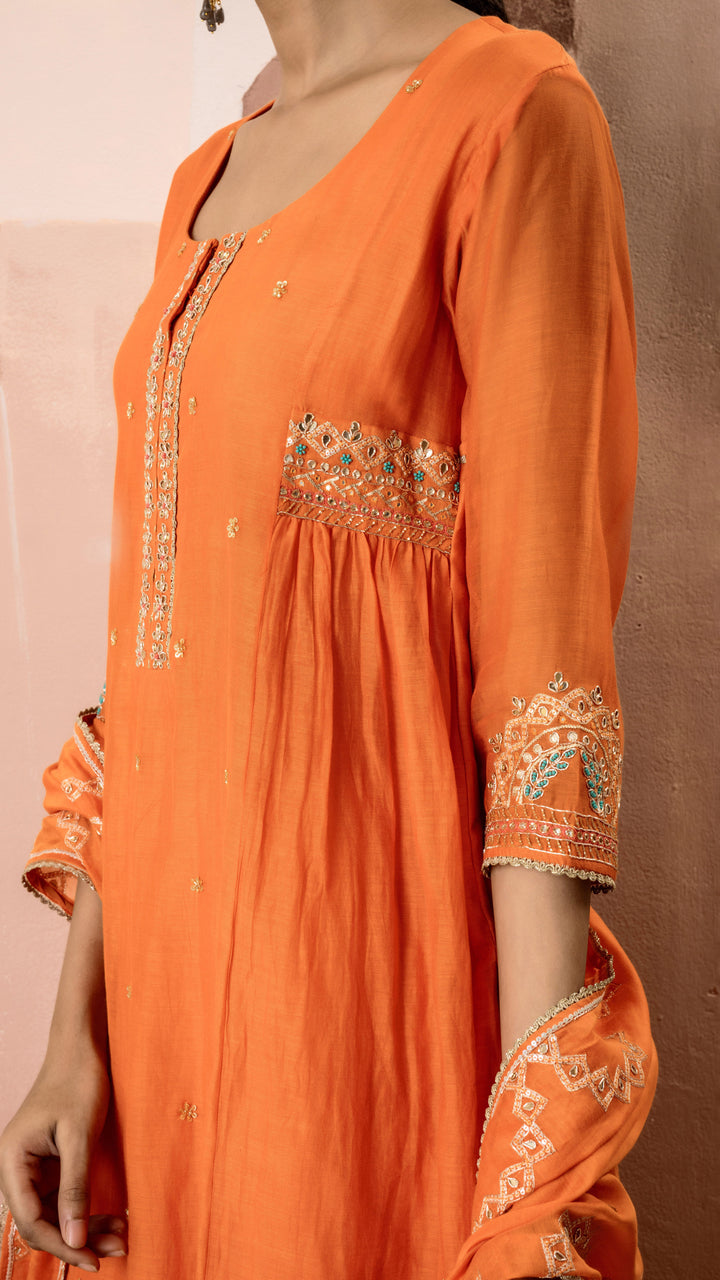 Chaand A-line Kurta Set (Orange)