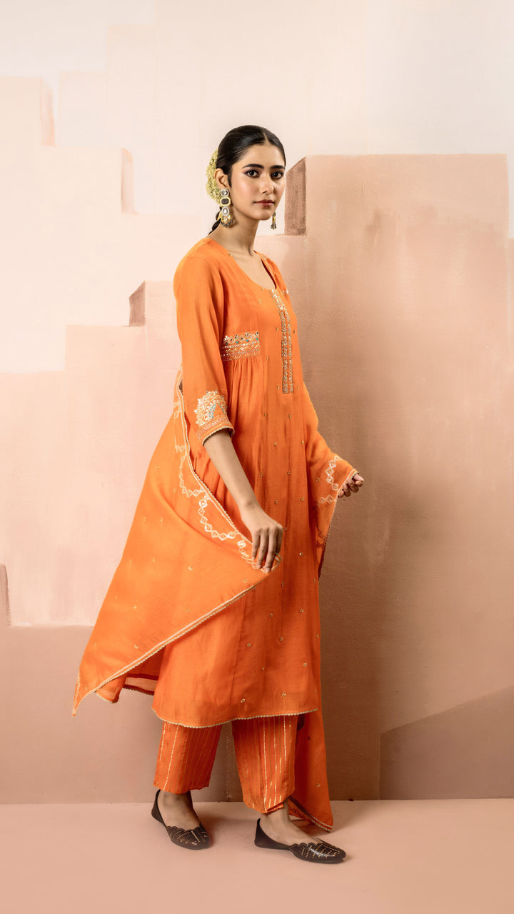 Chaand A-line Kurta Set (Orange)