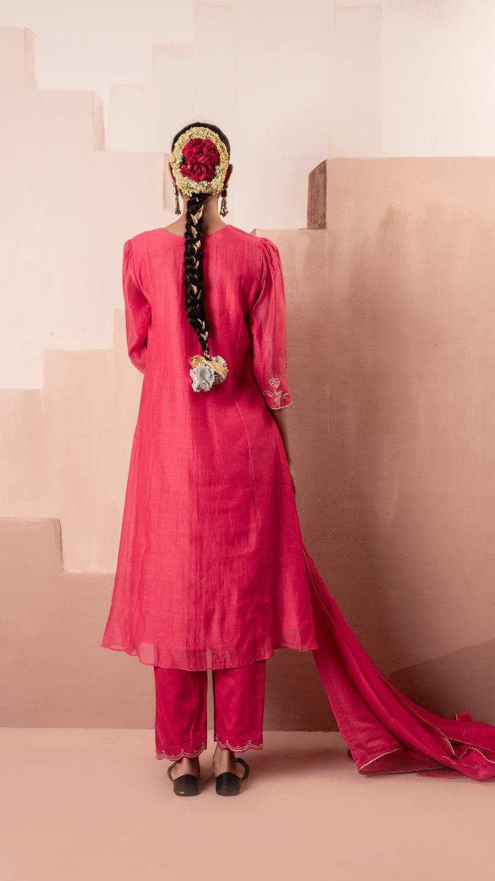 Gul A-line Kurta Set (Pink)