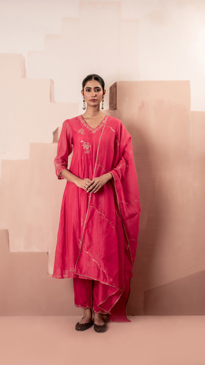 Gul A-line Kurta Set (Pink)