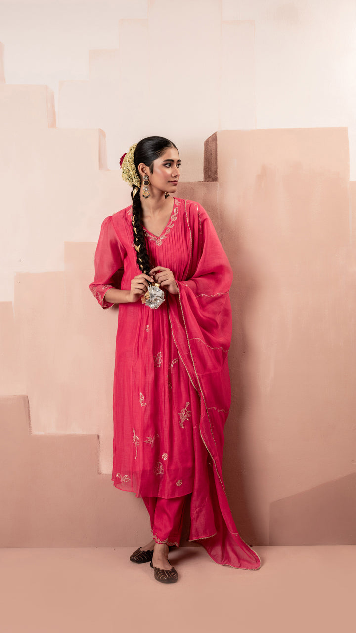 Gul A-line Kurta Set (Pink)