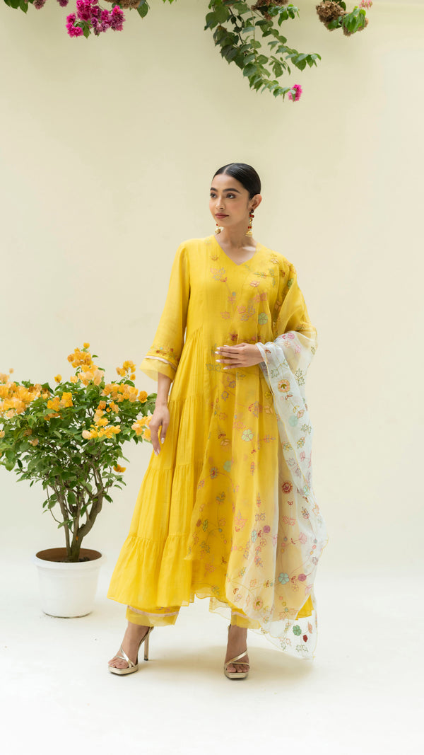 Soch Side-gather Anarkali Set (Sunshine Yellow)