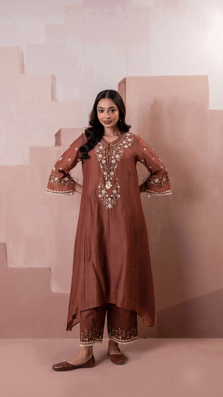 Alaya A-line Kurta Set (Brown)