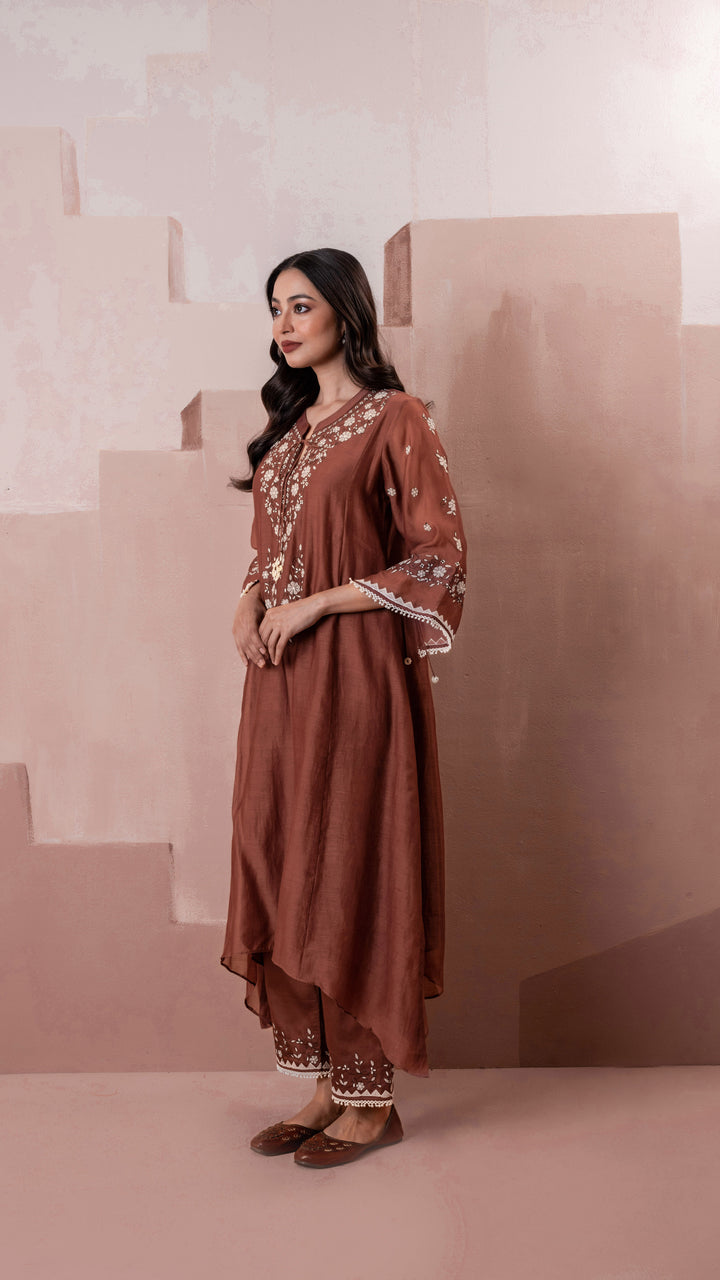 Alaya A-line Kurta Set (Brown)