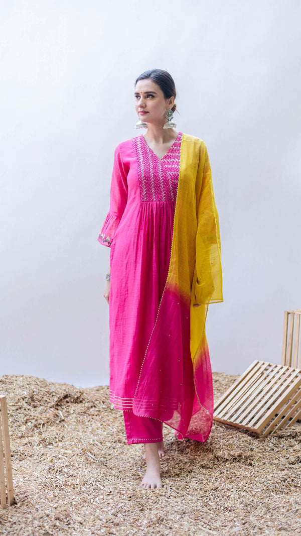 Aqsa Aline Kurta Set (Rani)