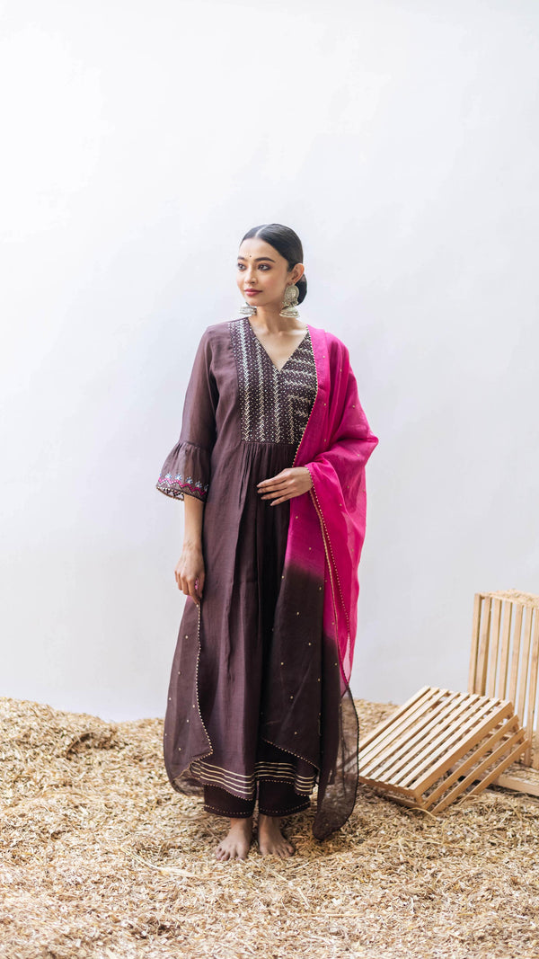 Aqsa Aline Kurta Set (Badami)