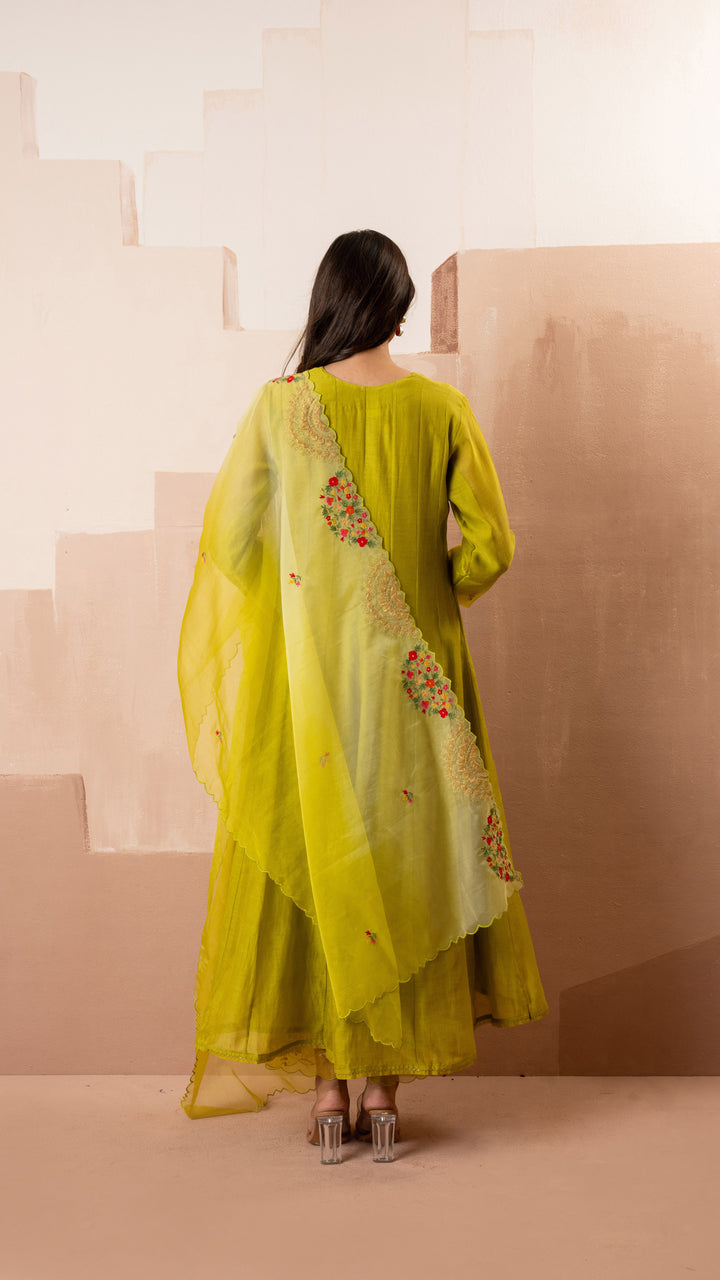 Ruhani Anarkali Set (Yellow Green)